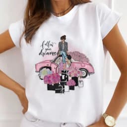 Europe and The United States Casual Women's Round Neck T-shirt Breathable Fashion Printed Girls Short Sleeve Base Shirt
