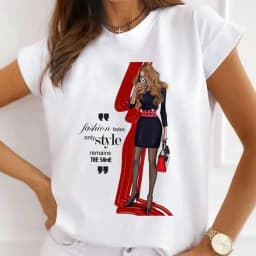 Europe and The United States Casual Women's Round Neck T-shirt Breathable Fashion Printed Girls Short Sleeve Base Shirt