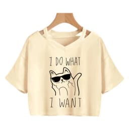 Streetwear Funny Cat T Shirt Crop Top Women Shirt Cropped Graphic Ulzzang T-shirt 90s Tshirt Top Tee Female Gothic