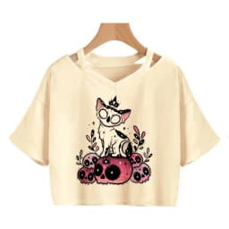 Streetwear Funny Cat T Shirt Crop Top Women Shirt Cropped Graphic Ulzzang T-shirt 90s Tshirt Top Tee Female Gothic