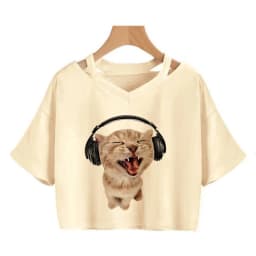 Streetwear Funny Cat T Shirt Crop Top Women Shirt Cropped Graphic Ulzzang T-shirt 90s Tshirt Top Tee Female Gothic