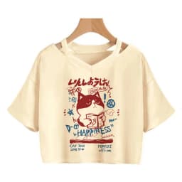 Streetwear Funny Cat T Shirt Crop Top Women Shirt Cropped Graphic Ulzzang T-shirt 90s Tshirt Top Tee Female Gothic