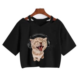 Streetwear Funny Cat T Shirt Crop Top Women Shirt Cropped Graphic Ulzzang T-shirt 90s Tshirt Top Tee Female Gothic