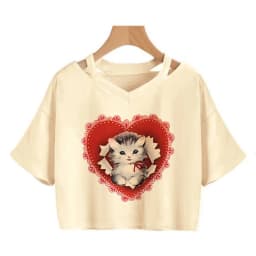Streetwear Funny Cat T Shirt Crop Top Women Shirt Cropped Graphic Ulzzang T-shirt 90s Tshirt Top Tee Female Gothic