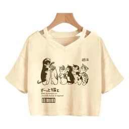 Streetwear Funny Cat T Shirt Crop Top Women Shirt Cropped Graphic Ulzzang T-shirt 90s Tshirt Top Tee Female Gothic