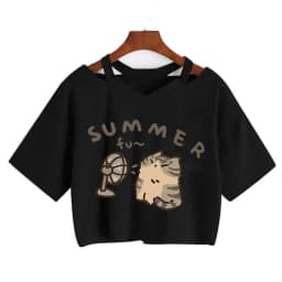 Streetwear Funny Cat T Shirt Crop Top Women Shirt Cropped Graphic Ulzzang T-shirt 90s Tshirt Top Tee Female Gothic