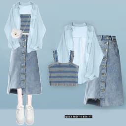 Women's Summer New In Matching Set 2026 Korean Elegant Chiffon Sunscreen Shirt+suspender+denim Skirt 3 Piece Female Dress Suit