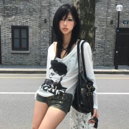 Karrram Japanese Y2k Graffiti Print Tops Trashy 2000s Oversized T-shirt High Street Grunge Lazy Style Streetwear American Retro