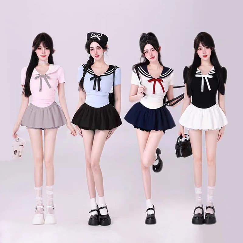 Summer New 2 Piece Set Women Outfit 2026 Sweet Bow Top + Elegant Sexy Short Dresses Y2K Mini Skirt Set Beach Style Korean Suit