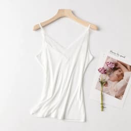 NEW 2023 Summer 100% Natural Mulberry Silk Strap Top Women V-Neck White and Black Vest Sleeveless Lace Tank Tops Ladies Camisole