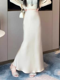 Summer Satin Skirt 2026 Women's Long Skirt Silk High Waisted Slim Fashion Korean Solid Champagne Black Midi Skirts for Women
