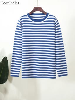 Bornladies Knitted Stripe Sweater Women 2025 Autumn Winter Loose Casual Thick Pullovers Female Warm Long-sleeved Round Neck Tops