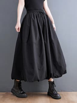 Black Vintage High Waist Pleated Skirt Women Fashion Plus Size Drawstring Loose Casual Long Skirts Clothing Spring Autumn 2025