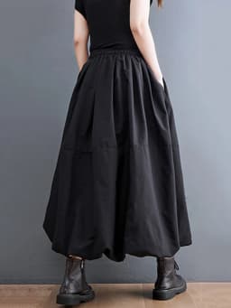 Black Vintage High Waist Pleated Skirt Women Fashion Plus Size Drawstring Loose Casual Long Skirts Clothing Spring Autumn 2025