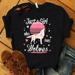 Just A Girl Love Wolves Print Women T Shirt Short Sleeve O Neck Loose Women Tshirt Ladies Tee Shirt Tops Camisetas Mujer