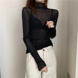 Sexy Women T Shirt See Through Transparent Mesh Tops Long Sleeve Sheer Slim Ladies Solid Turtleneck Silk T-Shirt Lace Crop Top