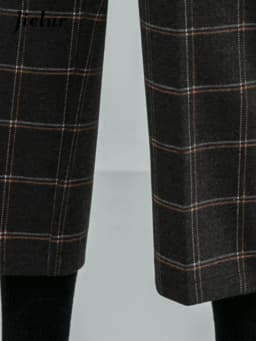 Jielur Winter Vintage Plaid Slim Fashion Female Pants Loose Spell Color Chic Zipper Pockets Simple Women's Pants Office Ladies