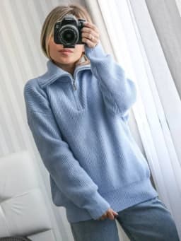Winter Women's Sweater Long Sleeve Knitted Sweaters Oversize Turtleneck Zippers Loose Solid Turn-down Collar Pullover for Women