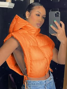 Women tie up hollow out side sexy hooded vest parkas for winter spring sleeveless jacket out coats