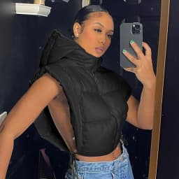Women tie up hollow out side sexy hooded vest parkas for winter spring sleeveless jacket out coats