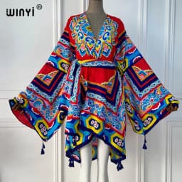 WINYI 2021 America Summer Women Cardigan stitch robe Cocktail sexcy Boho Maxi African Holiday Batwing Sleeve cotton feeling Robe