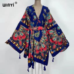 WINYI 2021 America Summer Women Cardigan stitch robe Cocktail sexcy Boho Maxi African Holiday Batwing Sleeve cotton feeling Robe
