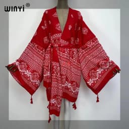 WINYI 2021 America Summer Women Cardigan stitch robe Cocktail sexcy Boho Maxi African Holiday Batwing Sleeve cotton feeling Robe