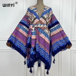 WINYI 2021 America Summer Women Cardigan stitch robe Cocktail sexcy Boho Maxi African Holiday Batwing Sleeve cotton feeling Robe