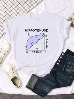 Women T-Shirt Hippo Sleeping On Math Problem Printing Shirt Females O-Neck Loose Oversize Top Slim Kawaii Animal Ladies T Shirt