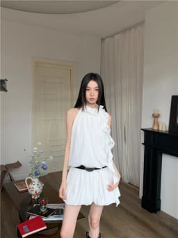 CHEERART White Ruffles Y2k Fashion Halter Dress 2024 Women Summer Sleeveless Bud Mini Short Dress Designer Clothes