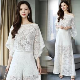 Lace Pants Wide Leg Pants Suit Foreign Style Small Xiangfeng 2024 New Fashion Shawl Skirt Two-Piece Set Summer Women's Tide X444