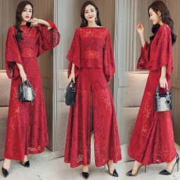 Lace Pants Wide Leg Pants Suit Foreign Style Small Xiangfeng 2024 New Fashion Shawl Skirt Two-Piece Set Summer Women's Tide X444