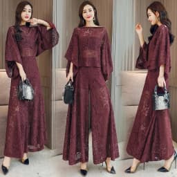 Lace Pants Wide Leg Pants Suit Foreign Style Small Xiangfeng 2024 New Fashion Shawl Skirt Two-Piece Set Summer Women's Tide X444