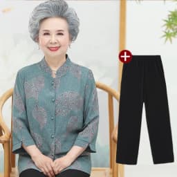 Elderly Grandma Shirts Blouse Tops 3/4 Sleeve Spring Summer 60 To 80 Years Old Middle-Aged Mother Pants 2PCS Womens Outfits 5XL