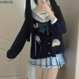 Japanese Kawaii JK Uniform Skirt Set Women Preppy Style Sweet Bow Sailor Collar Tops Pleated Mini Skirts Gothic Y2k Lolita Suit
