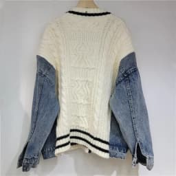 Fashion Trendy Women's Denim Pockets Patchwork Knit Cardigan Loose V-neck Long Sleeves Sweater Female 2025 Spring/Summe