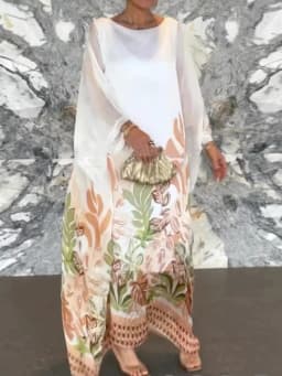 2026 Wrist Sleeve Print Patchwork Maxi Dress, Women O Neck Fashion Elegant Party Dress, Spring Autumn Simple Loose Ladies Dress