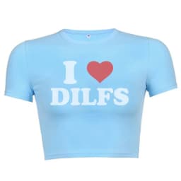 I Love Dilfs Print Female T Shirt Summer Harajuku Crop Top Sexy Party Clothes O Neck Cropped Navel Women Fashion T-Shirt