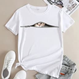 Cotton 100% Plus Size Cat Print Modal Round Neck Short-sleeved Women's T-shirt Tops Graphic T Shirts Clothes Oversized T Shirt