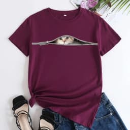 Cotton 100% Plus Size Cat Print Modal Round Neck Short-sleeved Women's T-shirt Tops Graphic T Shirts Clothes Oversized T Shirt