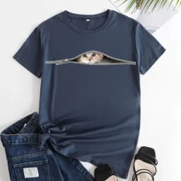 Cotton 100% Plus Size Cat Print Modal Round Neck Short-sleeved Women's T-shirt Tops Graphic T Shirts Clothes Oversized T Shirt