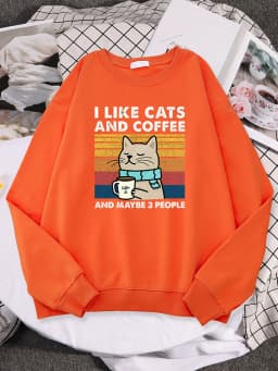 I Like Cats And Coffee Print Women Hoody Hip Hop Pocket Sweatshirt Autumn Creativity Pullover Aesthetic Fleece Female Sportswear