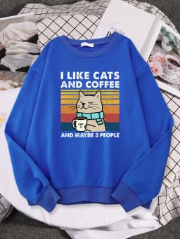 I Like Cats And Coffee Print Women Hoody Hip Hop Pocket Sweatshirt Autumn Creativity Pullover Aesthetic Fleece Female Sportswear