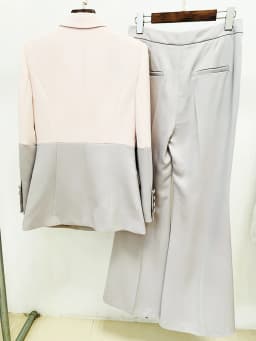 HIGH STREET Newest 2026 S/S Runway Designer Suit Set Women's Career Fashion Single Button Color Block Blazer Wide Pants Suit