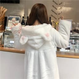 Winter Lolita Warm Jacket Women Sweet Soft Plush Thickened White Coats Girl Cute Cat Ears Anime Hooded Parkas Youthful Outerwear