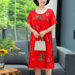 New 2026 Casual Vintage Summer Dress For Women Print Flowers Short Sleeve O-neck Dresses printing Ladies Party Dress