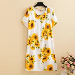 New 2026 Casual Vintage Summer Dress For Women Print Flowers Short Sleeve O-neck Dresses printing Ladies Party Dress
