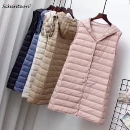 Schinteon Women Ultra Light Down Long Vest with Hood Casual Slim Waistcoat 90% White Duck Down Gilet New 2024 Fashion Hot Sale