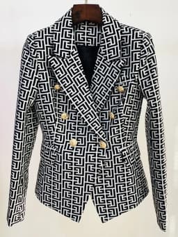 HIGH STREET Newest 2026 Designer Jacket Women's Double Breasted Lion Buttons Geometrical Jacquard Blazer