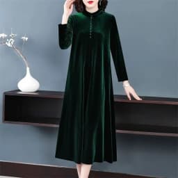 Women's Korean version Fat mm350 jin Golden Velvet Dress Female Spring and Autumn Fashionable Knee Length Mom's Wide Wife Dress